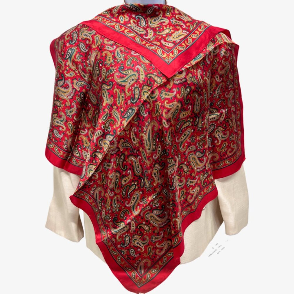 Slick Shine by Michell Klein Paris Silk Scarf 31"31" Bright red green yellow(24 - Picture 1 of 7